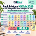 Pack Intégral KitClair 2026 : 16 kits pour gérer sa micro-entreprise de A à Z