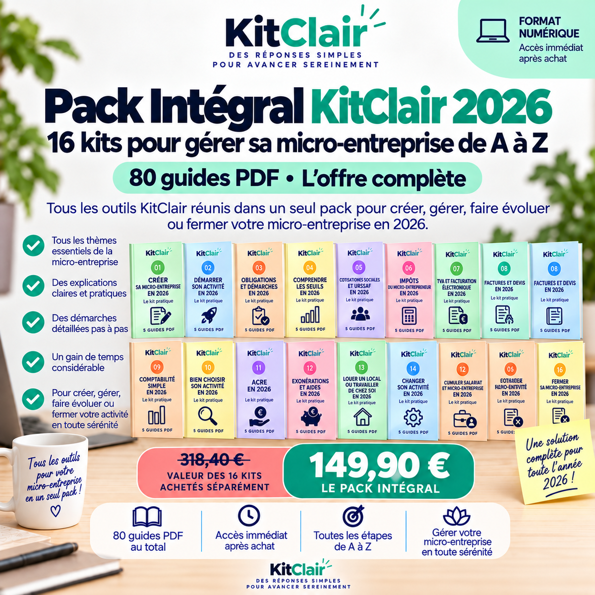 Pack Intégral KitClair 2026 : 16 kits pour gérer sa micro-entreprise de A à Z